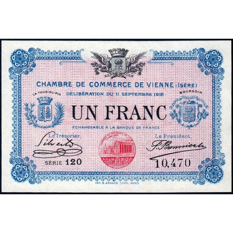 Vienne (Isère) - Pirot 128-18 - 1 franc - Série 120 - 11/09/1916 - Etat : pr.NEUF