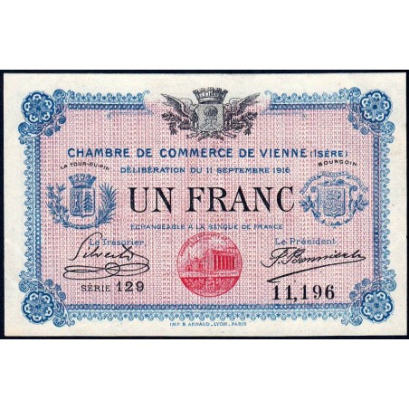 Vienne (Isère) - Pirot 128-18 - 1 franc - Série 129 - 11/09/1916 - Etat : SUP+