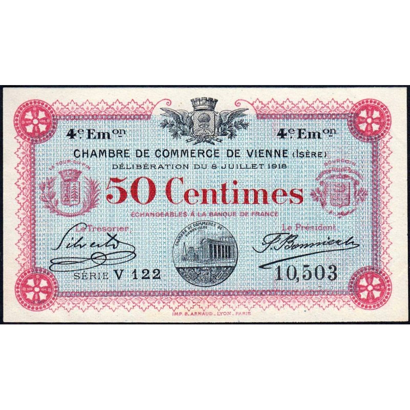 Vienne (Isère) - Pirot 128-20 - 50 centimes - Série V 122 - 4e émission - 08/07/1918 - Etat : SPL