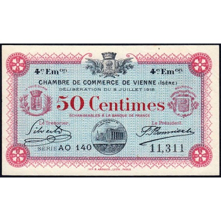 Vienne (Isère) - Pirot 128-21 - 50 centimes - Série AO 140 - 4e émission - 08/07/1918 - Etat : SUP+