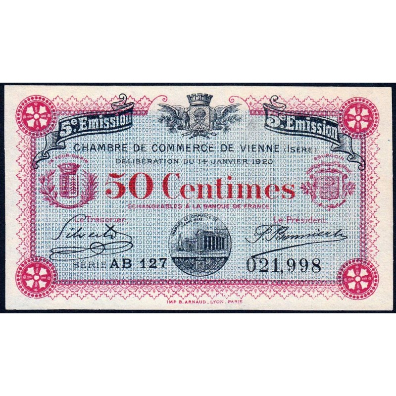 Vienne (Isère) - Pirot 128-26 - 50 centimes - Série AB 127 - 5e émission - 14/01/1920 - Etat : SUP