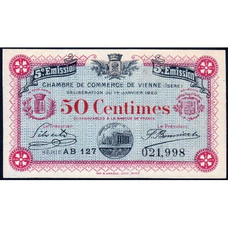 Vienne (Isère) - Pirot 128-26 - 50 centimes - Série AB 127 - 5e émission - 14/01/1920 - Etat : SUP