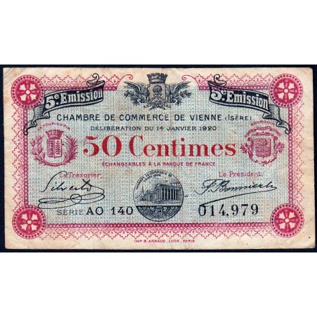 Vienne (Isère) - Pirot 128-26 - 50 centimes - Série AO 140 - 5e émission - 14/01/1920 - Etat : TB