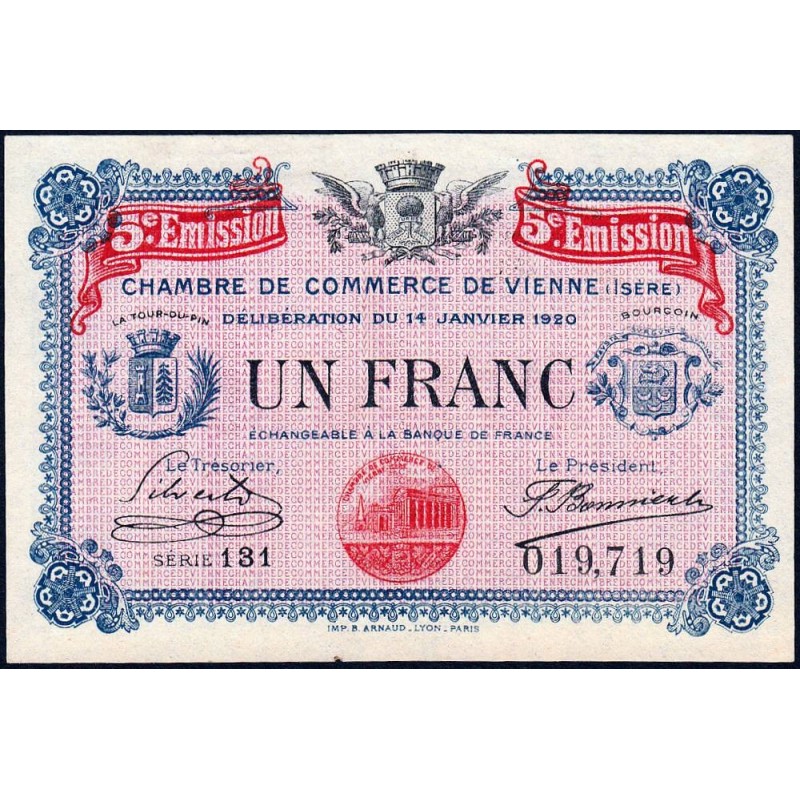 Vienne (Isère) - Pirot 128-27 - 1 franc - Série 131 - 5e émission - 14/01/1920 - Etat : SPL