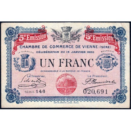 Vienne (Isère) - Pirot 128-27 - 1 franc - Série 146 - 5e émission - 14/01/1920 - Etat : TTB