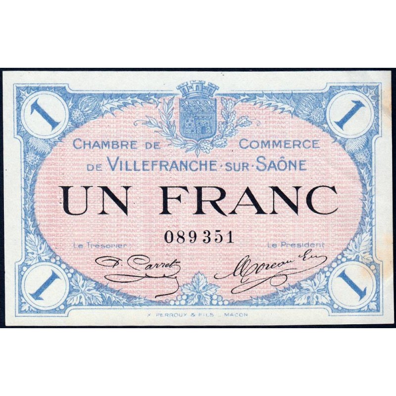 Villefranche-sur-Saône - Pirot 129-4 - 1 franc - 02/12/1915 - Etat : SUP