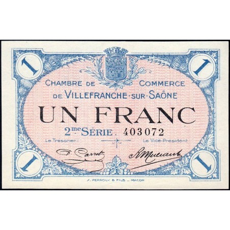 Villefranche-sur-Saône - Pirot 129-9 - 1 franc - 2me Série - 30/06/1918 - Etat : SPL
