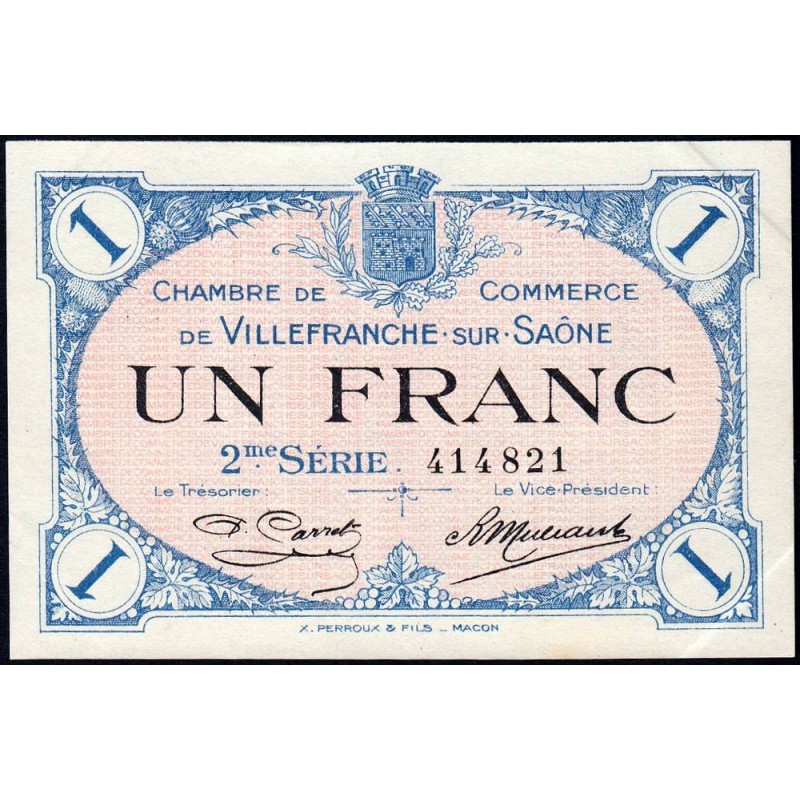 Villefranche-sur-Saône - Pirot 129-9 - 1 franc - 2me Série - 30/06/1918 - Etat : SUP