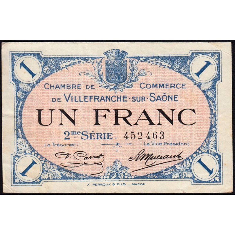 Villefranche-sur-Saône - Pirot 129-9 - 1 franc - 2me Série - 30/06/1918 - Etat : TTB