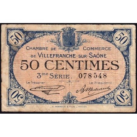 Villefranche-sur-Saône - Pirot 129-11 - 50 centimes - 3me Série - 30/04/1920 - Etat : TB-