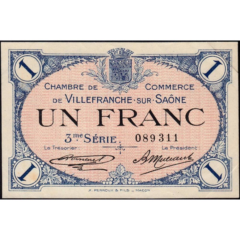 Villefranche-sur-Saône - Pirot 129-13 - 1 franc - 3me Série - 30/04/1920 - Etat : SUP+