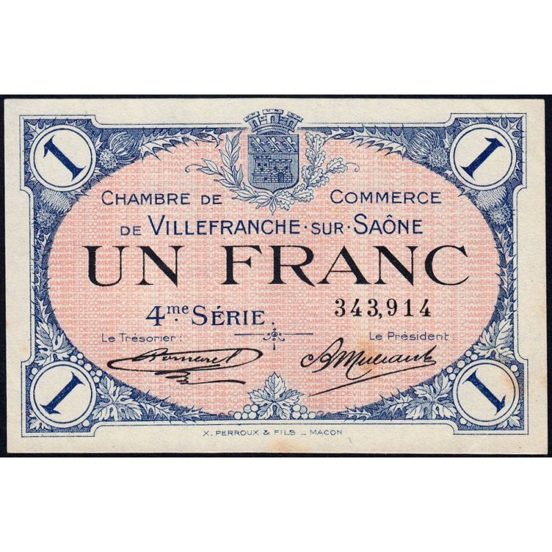 Villefranche-sur-Saône - Pirot 129-17 - 1 franc - 4me Série - 30/09/1921 - Etat : SUP+