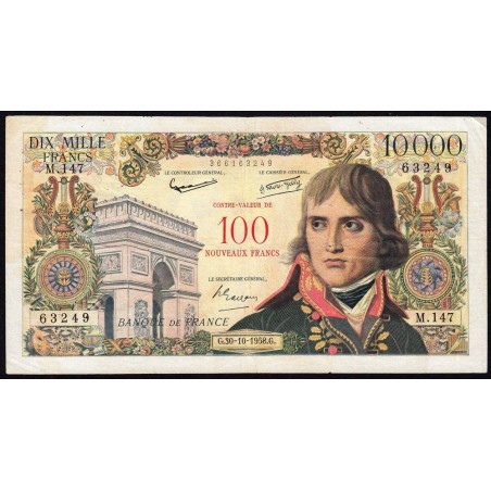 F 55-01 - 30/10/1958 - 100 nouv. francs sur 10000 francs - Bonaparte - Série M.147 - Etat : TB