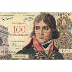 F 55-01 - 30/10/1958 - 100 nouv. francs sur 10000 francs - Bonaparte - Série F.149 - Etat : TB