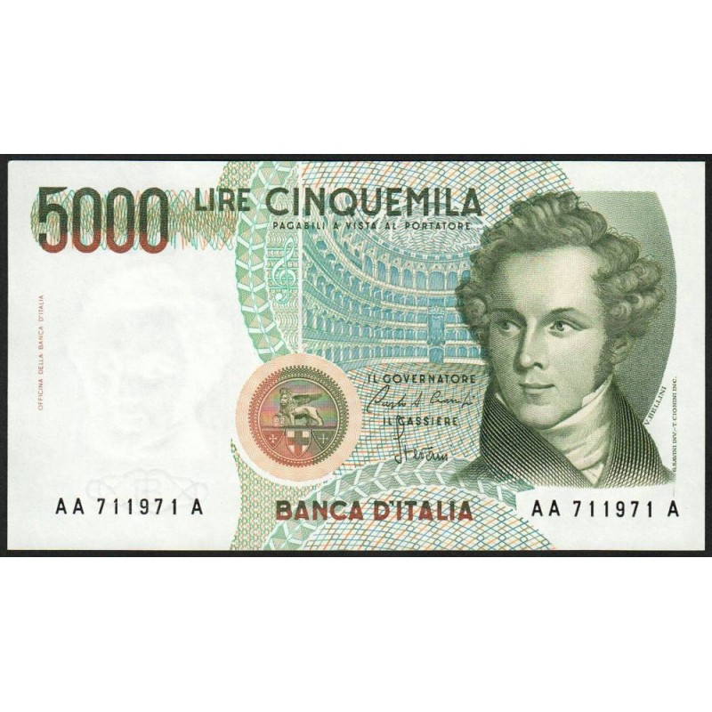 Italie - Pick 111a - 5'000 lire - Lettre A - 04/01/1985 - Etat : NEUF