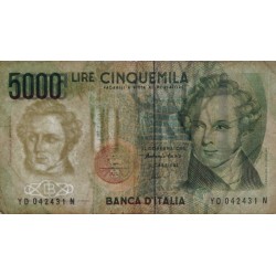 Italie - Pick 111c - 5'000 lire - Lettre D - 04/01/1985 (1996) - Etat : TB-