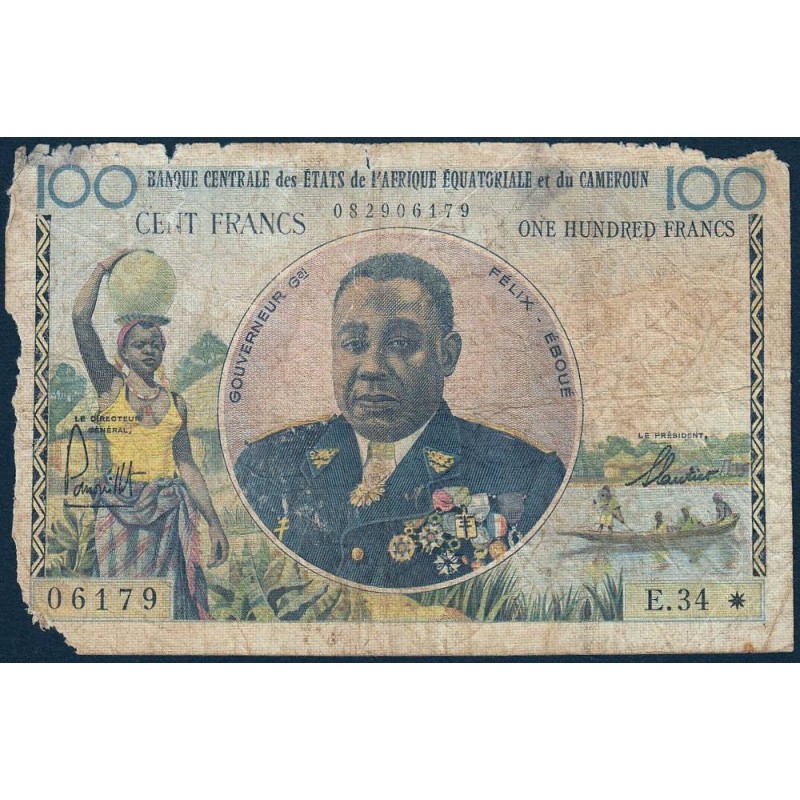 Cameroun - Afrique Equatoriale - Pick 2 - 100 francs - Série E.34 - 1961 - Etat : AB-