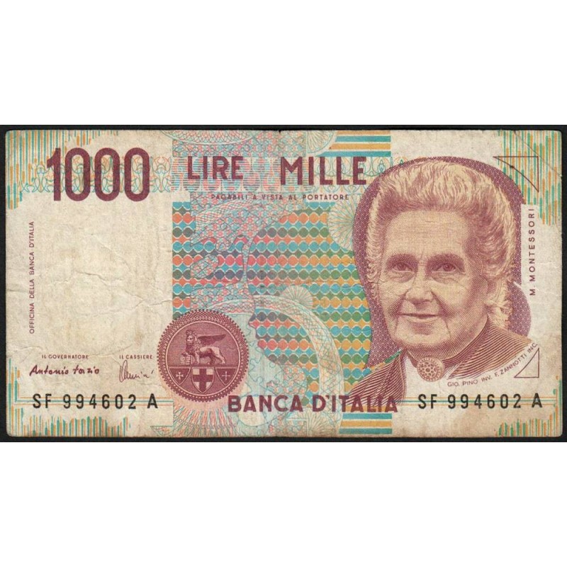 Italie - Pick 114c - 1'000 lire - Lettre F - 03/10/1990 (1995) - Etat : TB-