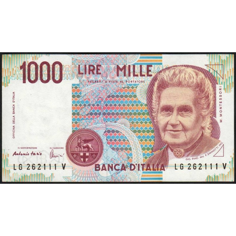 Italie - Pick 114c - 1'000 lire - Lettre G - 03/10/1990 (21/07/1998) - Etat : SUP