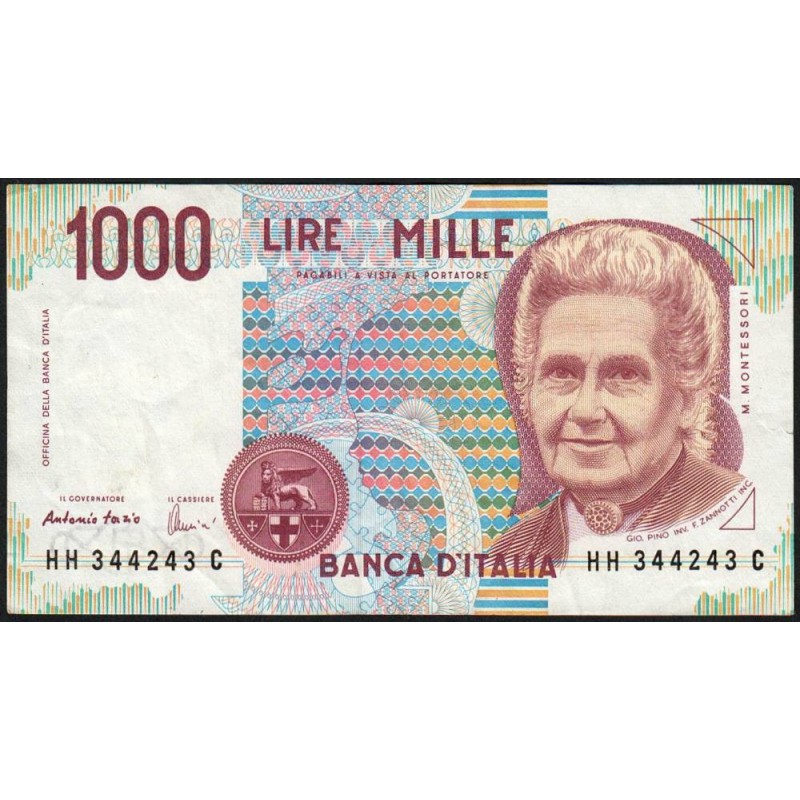 Italie - Pick 114c - 1'000 lire - Lettre H - 03/10/1990 (19/08/1998) - Etat : TB+