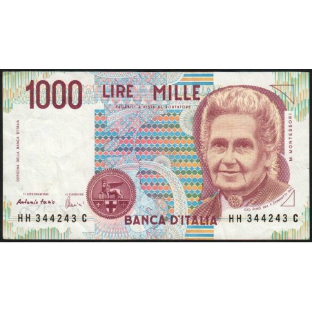 Italie - Pick 114c - 1'000 lire - Lettre H - 03/10/1990 (19/08/1998) - Etat : TB+