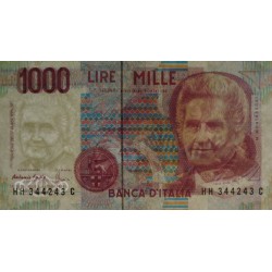 Italie - Pick 114c - 1'000 lire - Lettre H - 03/10/1990 (19/08/1998) - Etat : TB+