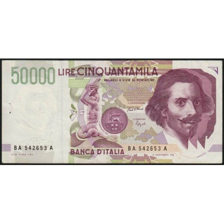 Italie - Pick 116a - 50'000 lire - Lettre A - 27/05/1992- Etat : TTB