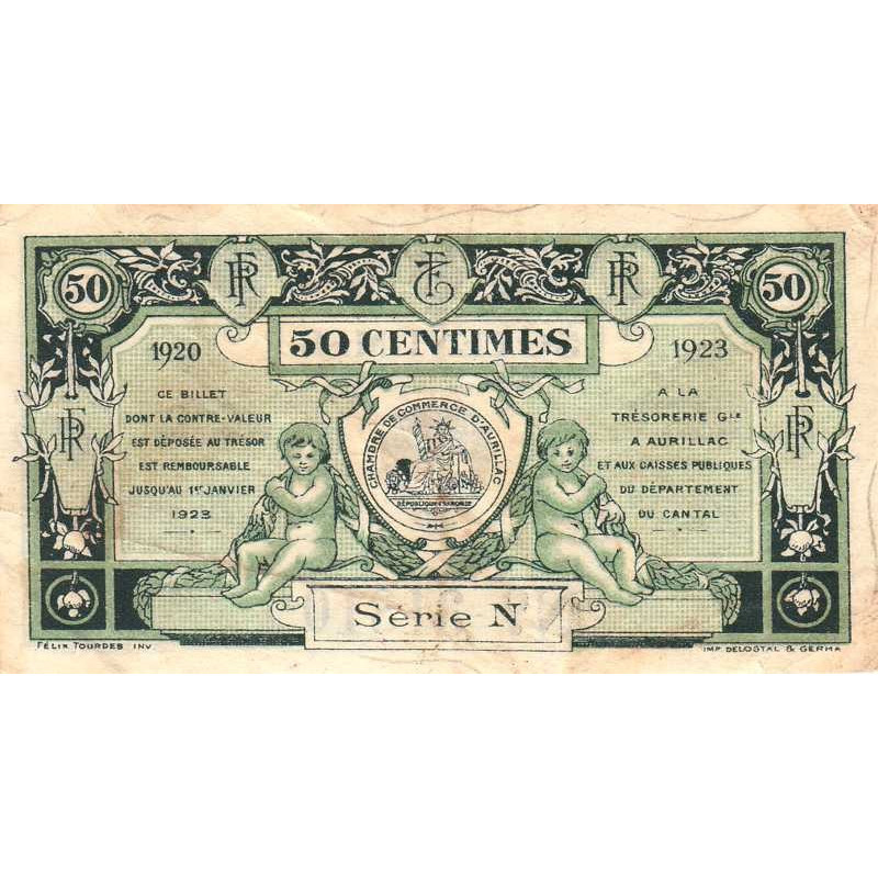 Aurillac (Cantal) - Pirot 16-14 - 50 centimes - Série N - 1920 - Etat : TB+