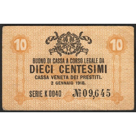 Vénitie - Occcup. Austro-Hongroise - Pick M 2 - 10 centesimi - Série K - 02/01/1918 - Etat : TTB