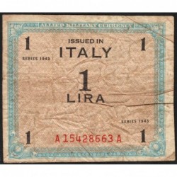 Italie - Occcupation alliée - Pick M 10b - 1 lira - Séries 1943 / AA - Etat : B