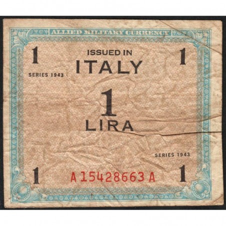 Italie - Occcupation alliée - Pick M 10b - 1 lira - Séries 1943 / AA - Etat : B
