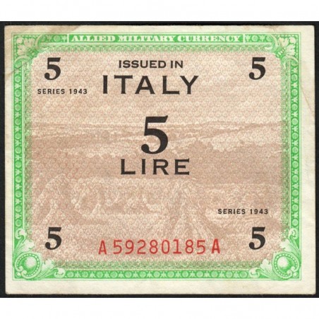 Italie - Occcupation alliée - Pick M 12a - 5 lire - Séries 1943 / AA - Etat : TB+