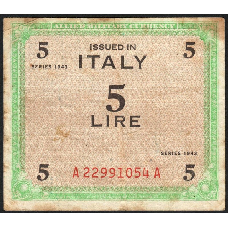 Italie - Occcupation alliée - Pick M 12b - 5 lire - Séries 1943 / AA - Etat : TB-