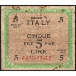 Italie - Occcupation alliée - Pick M 18b - 5 lire - Séries 1943 A / AB - Etat : B