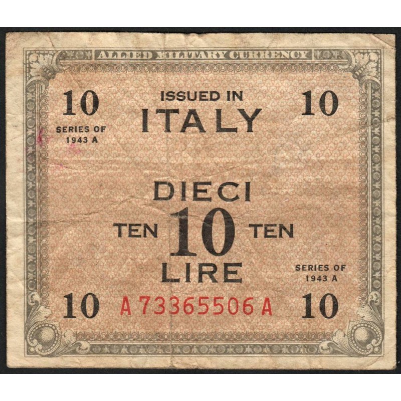 Italie - Occcupation alliée - Pick M 19a - 10 lire - Lettres A A - Séries 1943 A - Etat : TB-