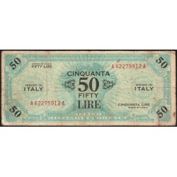 Italie - Occcupation alliée - Pick M 20a - 50 lire - Lettres A A - Séries 1943 A - Etat : TB-