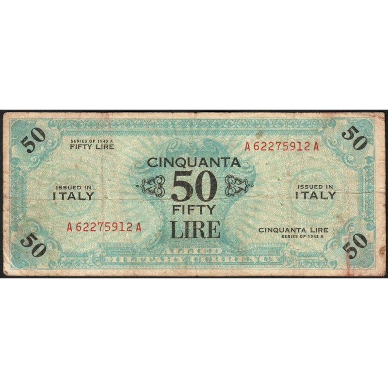 Italie - Occcupation alliée - Pick M 20a - 50 lire - Lettres A A - Séries 1943 A - Etat : TB-