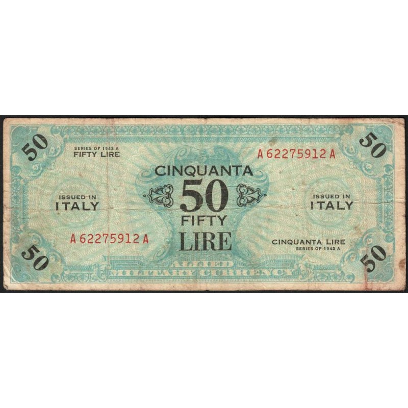 Italie - Occcupation alliée - Pick M 20a - 50 lire - Séries 1943 A / AA - Etat : TB-