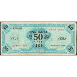 Italie - Occcupation alliée - Pick M 20a - 50 lire - Lettres A A - Séries 1943 A - Etat : TTB-