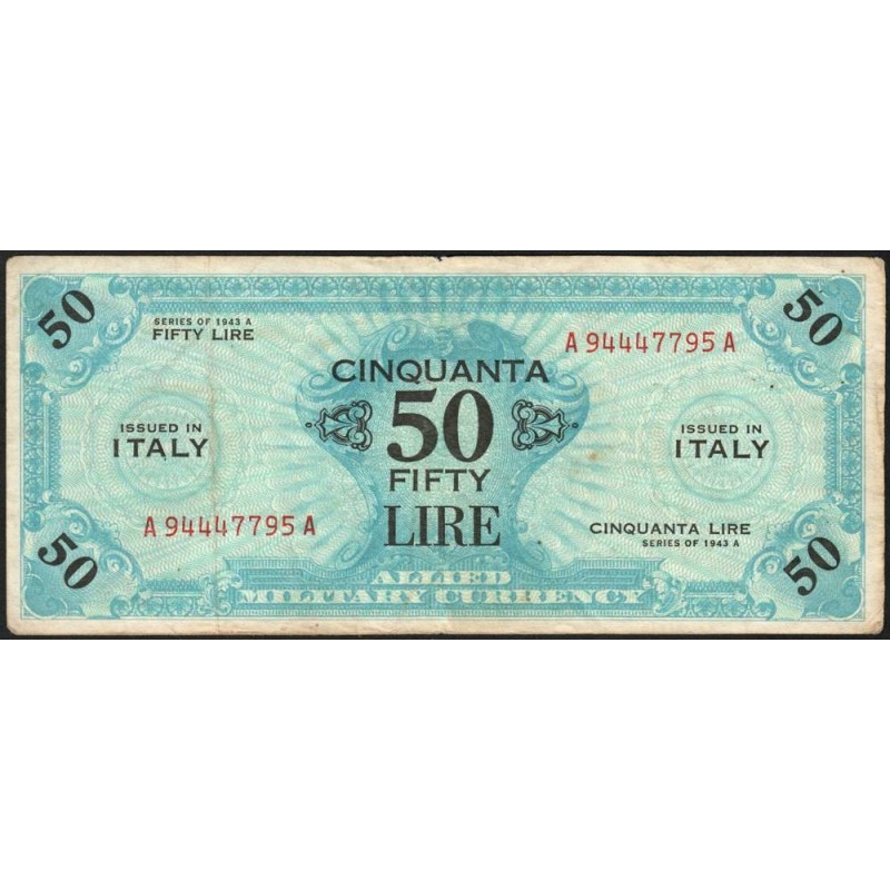 Italie - Occcupation alliée - Pick M 20a - 50 lire - Séries 1943 A / AA - Etat : TTB-