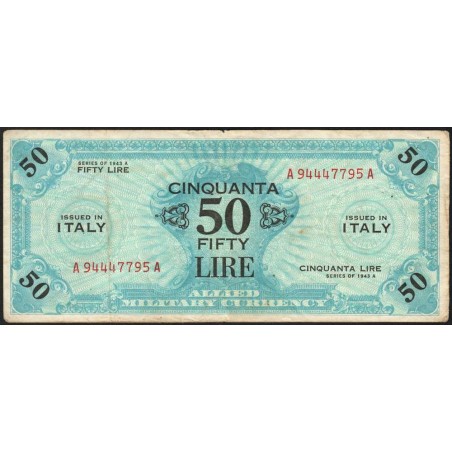 Italie - Occcupation alliée - Pick M 20a - 50 lire - Séries 1943 A / AA - Etat : TTB-