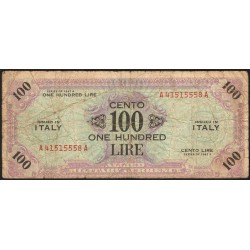 Italie - Occcupation alliée - Pick M 21a - 100 lire - Lettres A A - Séries 1943 A - Etat : B