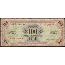 Italie - Occcupation alliée - Pick M 21a - 100 lire - Séries 1943 A / AA - Etat : B