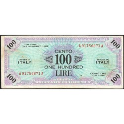 Italie - Occcupation alliée - Pick M 21a - 100 lire - Lettres A A - Séries 1943 A - Etat : TTB+
