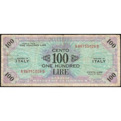 Italie - Occcupation alliée - Pick M 21b - 100 lire - Séries 1943 A / AB - Etat : TB