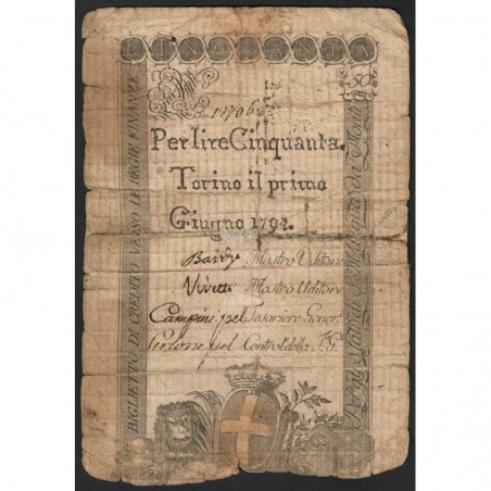 Royaume de Sardaigne - Pick S 118_4 - 50 livres - Juin 1794 - Etat : B