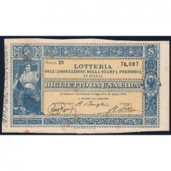 Italie - 1886 - Loterie - 1 lira - Série B - Presse périodique - Etat : TB+