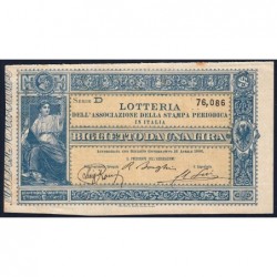 Italie - 1886 - Loterie - 1 lira - Série D - Presse périodique - Etat : TTB