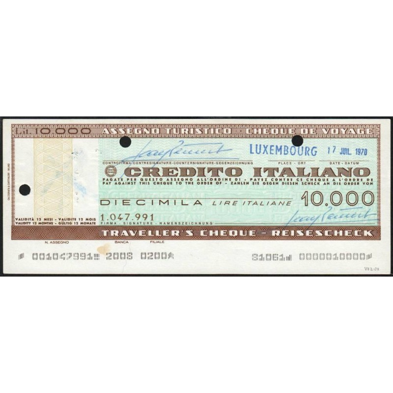 Italie - Luxembourg - Chèque de voyage - Crédito Italiano - 10'000 lire - 1970 - Etat : SUP+