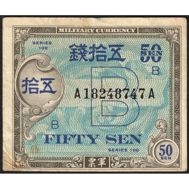 Japon - Occupation alliée - Pick 65 - 50 sen - Lettres B / A A - Série 100 - 1945 - Etat : TB+